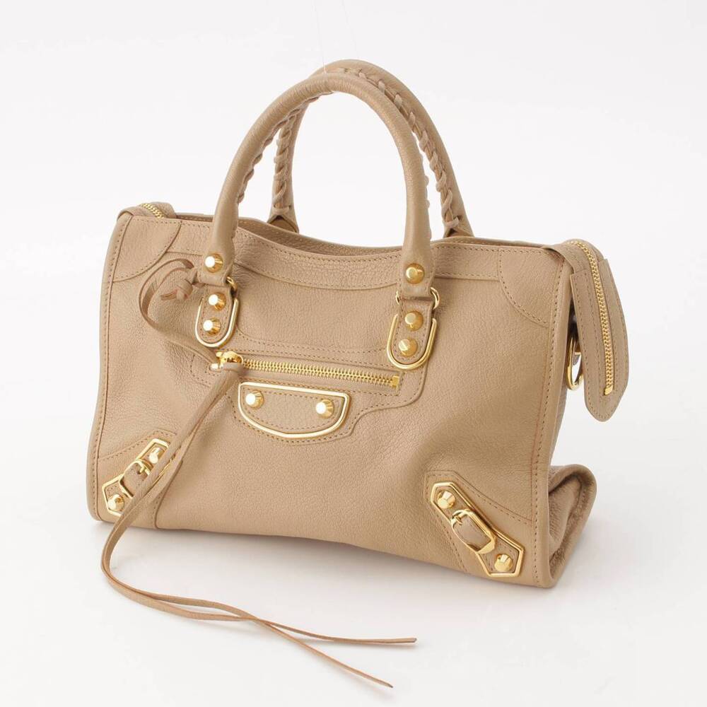 Balenciaga Metal City Leather Handbag Beige - Picture 2 of 8